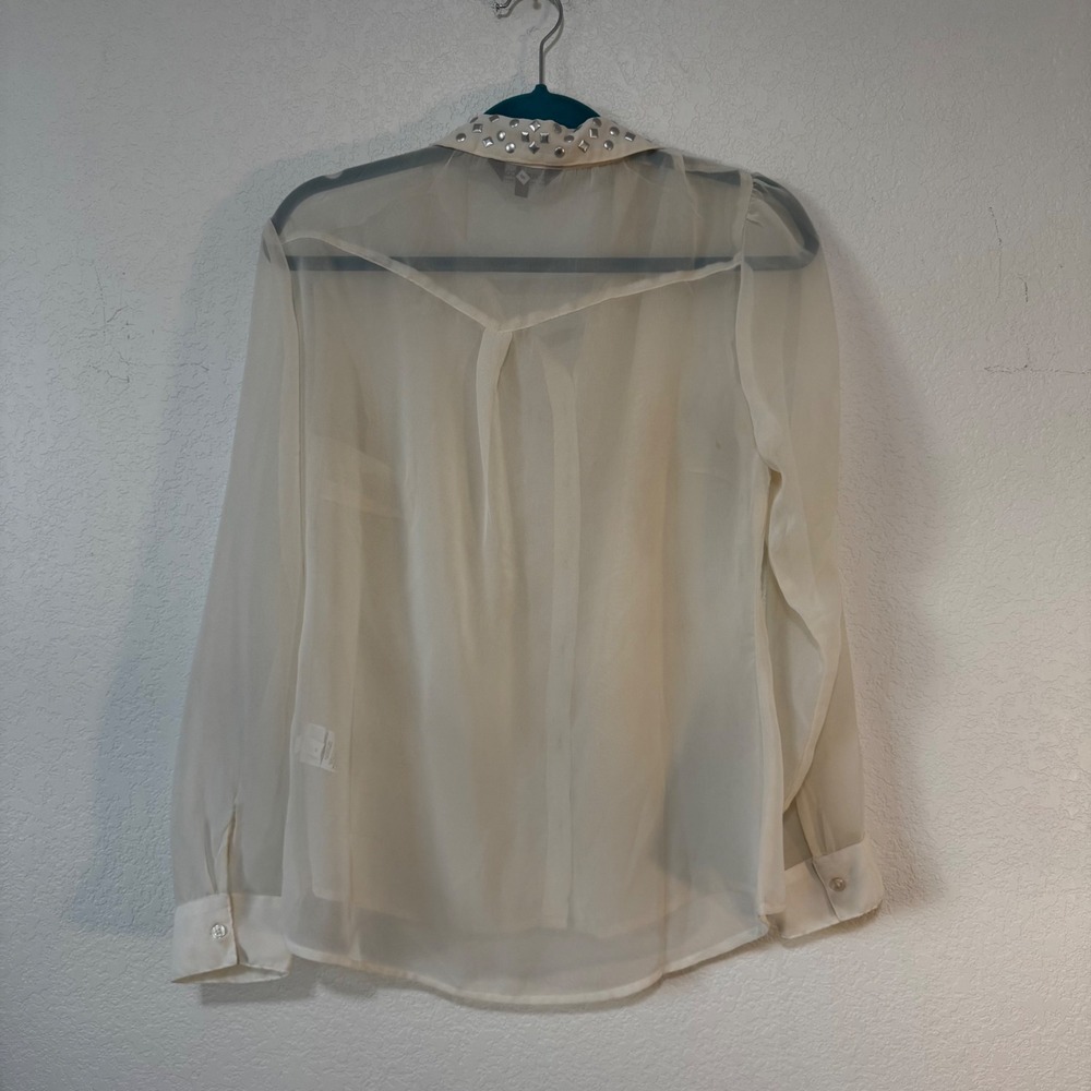 COSMO & CO Sheer Embellished Collar Button Up Blouse Cream EG - Picture 5 of 5